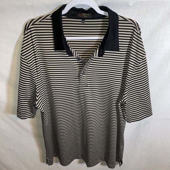 Monterey Club Golf Polo Shirt Men’s Size XL Black Striped Short Sleeve Button - Picture 1 of 12
